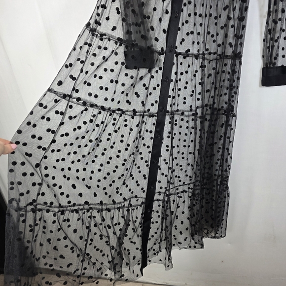 ZARA Black Sheer Polka Dot Tiered Midi Dress - Size S - Picture 4 of 10